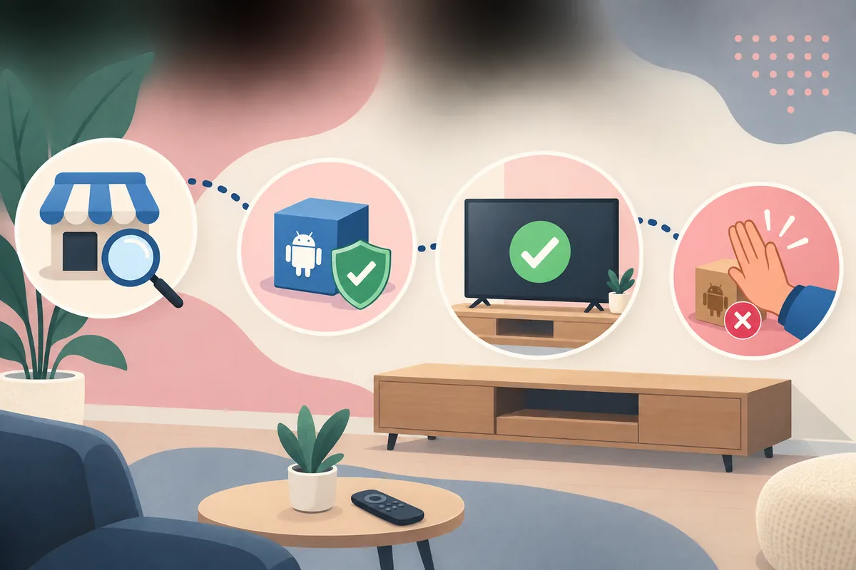 Illustration conceptuelle de la vérification de la boutique, du package, du téléviseur et du blocage d’un téléchargement incertain